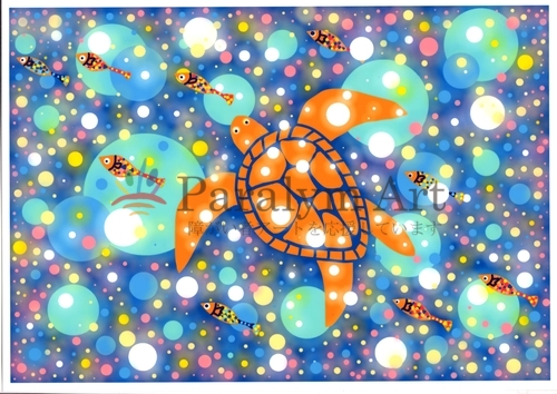 きらめく水と海亀と魚たち
