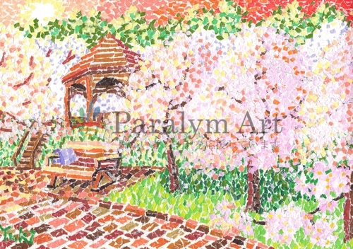 黄昏に染まりゆく桜　