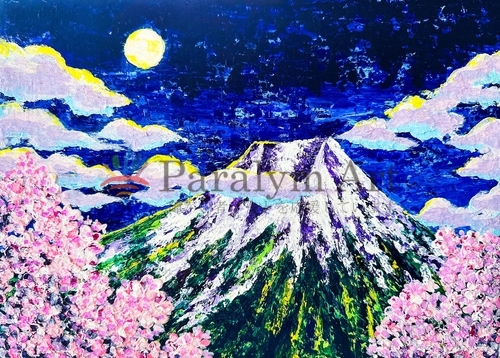 花見に満月と富士