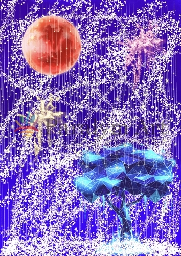 赤い月と木
